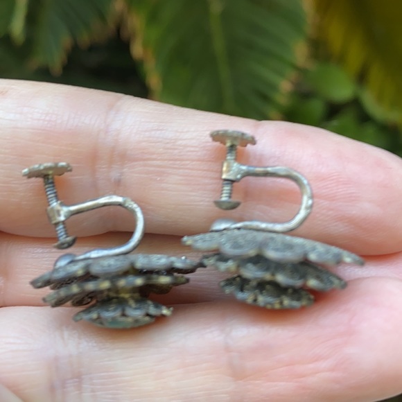 Vintage Silver Filigree and Enamel Earrings